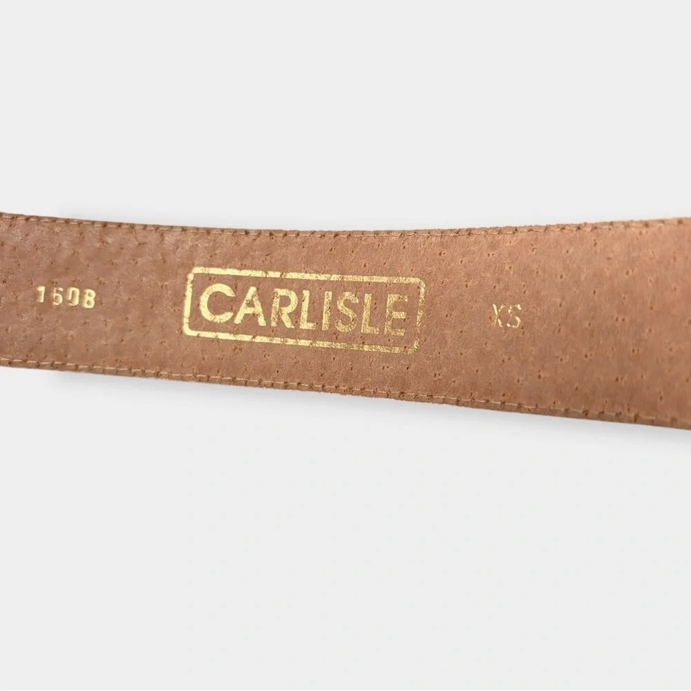 Carlisle Vintage 80s Belt Leather Karen Callan Brushed Gold Buckle Glam XS - Picture 3 of 14